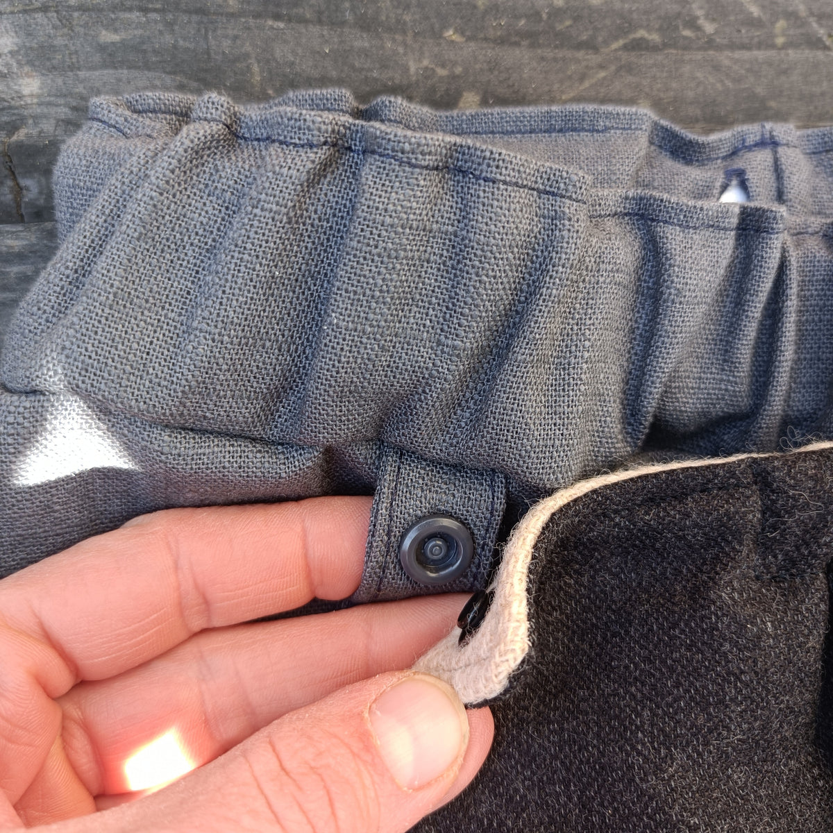 Snap tabs for holding pants
